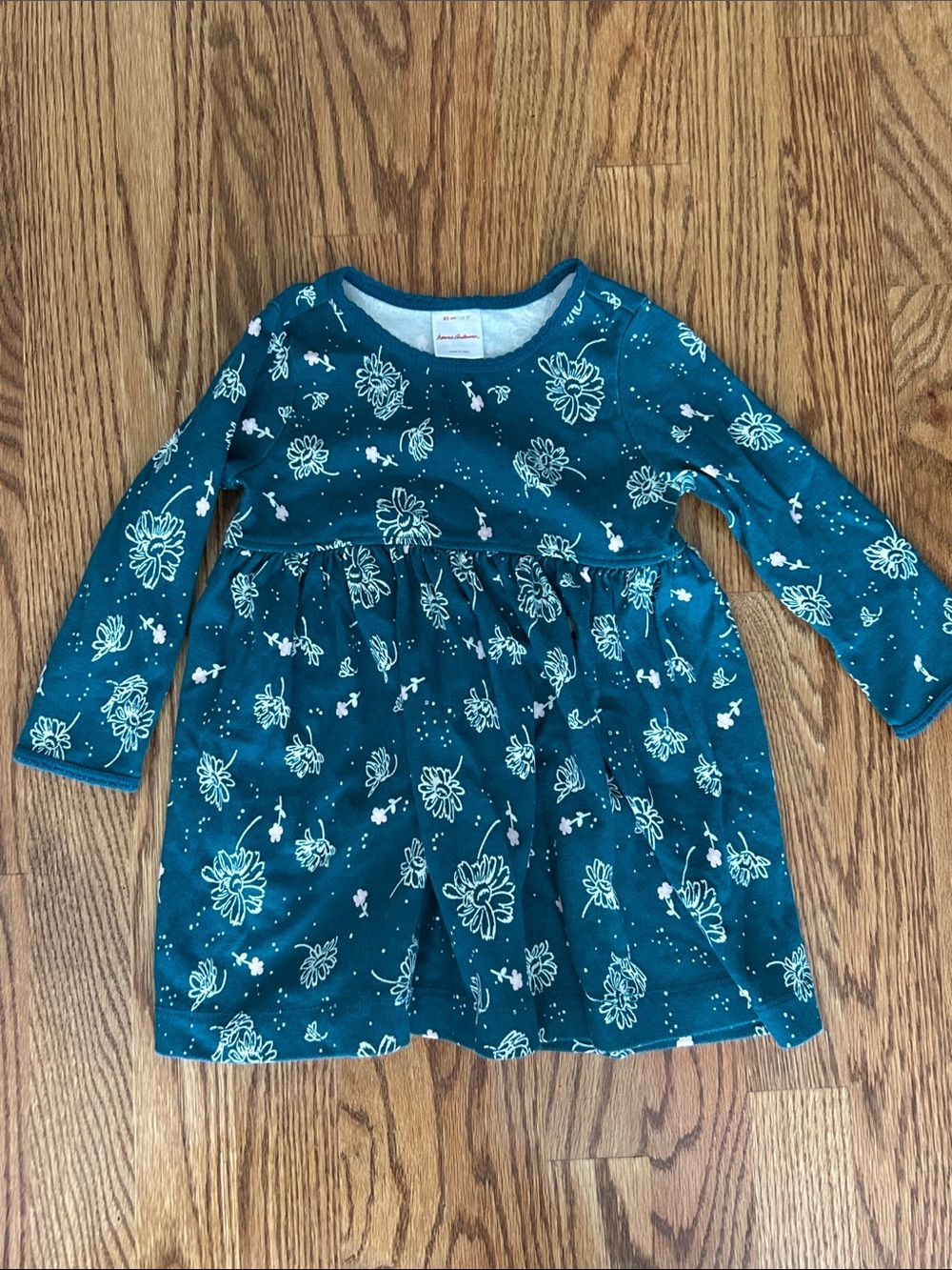 Hanna Andersson Teal Floral Long-Sleeve Knit Dress